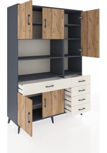 Hyperion Dolap 9 Raflı 5 Çekmeceli 5 Kapaklı 132x44x195 Antra... Antrasit