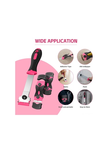 Moveevo 3'lü Temizlik Scraper Seti: 30 Plastik + 30 Metal Bıçaklı, Aluminyum Gövde, Kaydırmaz Kolu, Çift Taraflı Kullanim, Ev Temizliği İçin Pembe Diğer