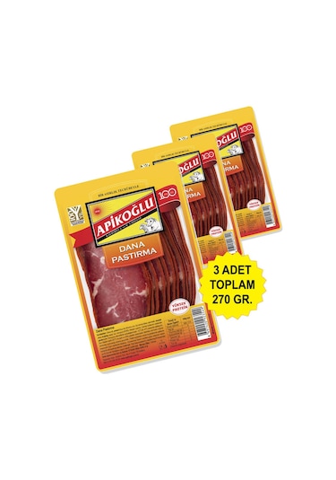 Dilimlenmiş Seçme Dana Pastırma 90 Gr. Üçlü Paket Toplam 270 Gr.