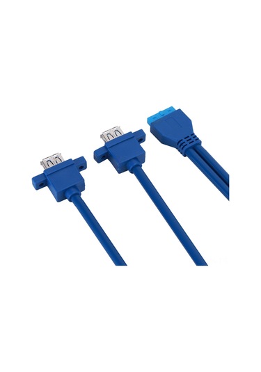 Vkemall Mavi Usb3.0 19pin'den 2af'a Veri Kablosu 0.8m, Vitesli Delikli, 5gbps Hızlı Aktarım, Esnek Pvc, Dayanıklı