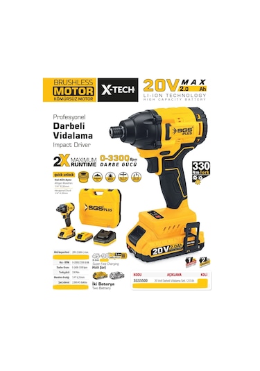 SGS 5500 Kömürsüz Çift Akülü Darbeli Vidalama Matkap 20V 2AH