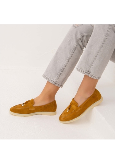 Tamer Tanca Kadın Hakiki Deri Hardal Loafer Ayakkabı 902 2015 Bn Ayk Y22 Hardal