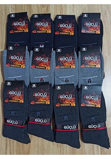Güçlü Erkek Thermal Havlu Çorap 12 Adet Siyah