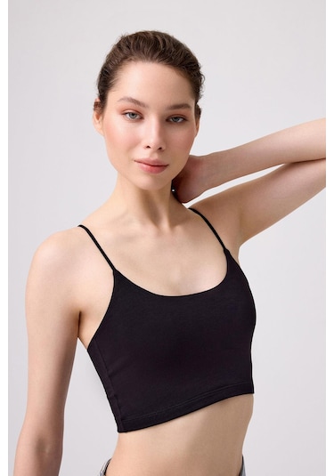 Cottonhill Pamuklu İnce Askılı Kadın Crop Top Büstiyer 2'li Paket Renkli Çok Renkli