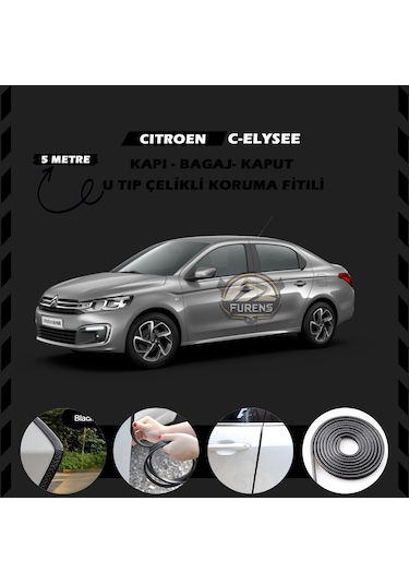 Citroen C-elysee Oto Araç Kapı Koruma Fitili 5metre Parlak Siyah Renk