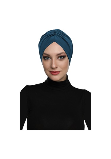 Büzme Çift Taraflı Petrol Hazır Türban Tesettür Havuz Bonesi Petrol