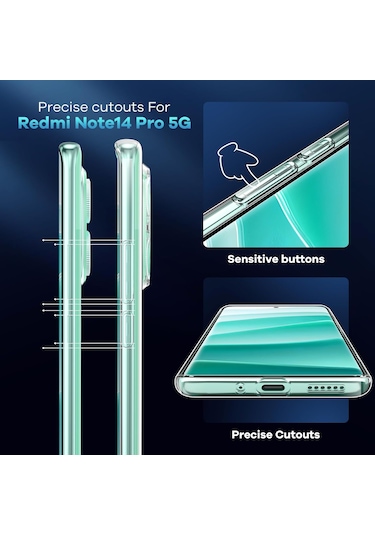 Redmi Note 14 Pro 5g Kılıf Şeffaf Silikon + 9h Temperli Cam Set