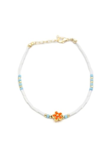 Boncuklu Çiçek Halhal - Turuncu Çok Renkli