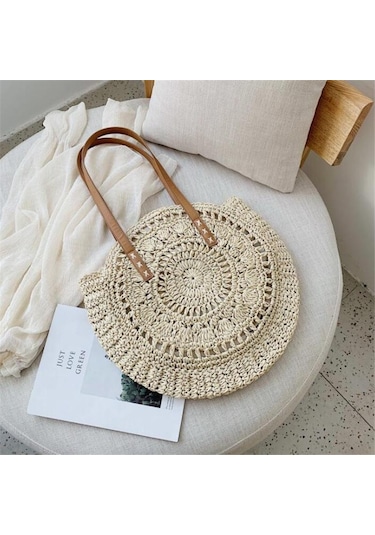 Bej Yogodlns Kadınlar İçin Plaj Çantaları Büyük Hasır Çanta Içi Boş Çiçek Tasarımcı Kadın Omuz Çantası Bej