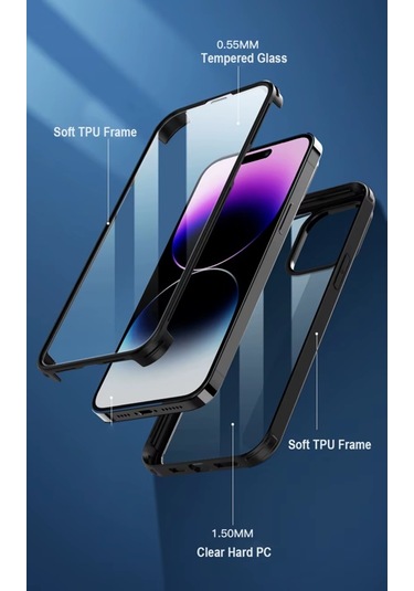 Noktaks - İphone 13 Mini Uyumlu - Kılıf Kendinden Ekran Koruyuculu 360 Ön Arka Ful Koruma Kapak - Siyah Siyah