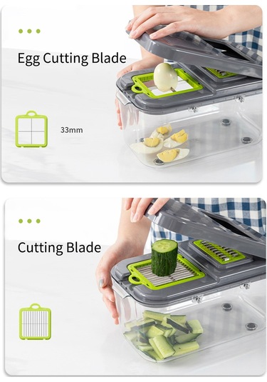 22'si 1 Arada Çok Fonksiyonlu Sebze Doğrayıcı Konteynerli Gri Gri