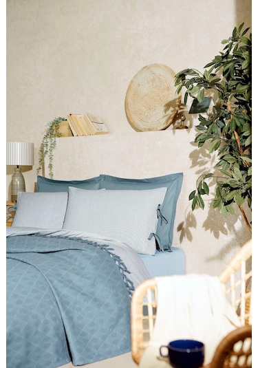 Özdilek Çift Kişilik Natural Pikeli Nevresim Takımı Mavi