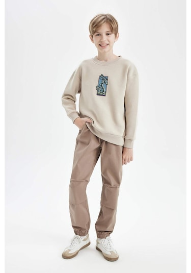 DeFacto Erkek Çocuk Bağcıklı Beli ve Paçası Lastikli Cepli Jogger Gabardin Pantolon C7577A824WNBG73