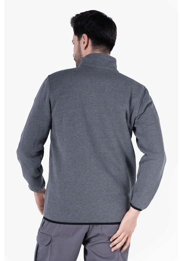 3 İplik Dik Yakalı Fermuarlı Sweatshirt Füme Melanj