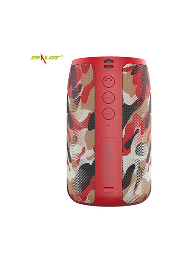 Mufunye Zealot S32 Taşınabilir Bluetooth Hoparlör, 5w Bass, Bt5.0/tf Kart/usb/aux Desteği, 2000mah Pil, Kırmızı Pamuk Kamuflaj