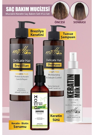 Motto Plus Professional Keratin Bakımı Saç Bakım Mucizesi 4'lü Set Keratin - Şampuan - Keratin&biotin Serum - Keratin Sütü Tüm Saçlar