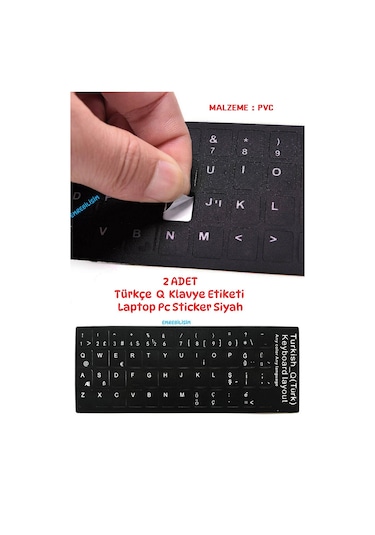 2 Adet Klavye Sticker, Türkçe Q Klavye Etiketi Laptop Pc Sticker Siyah Pvc