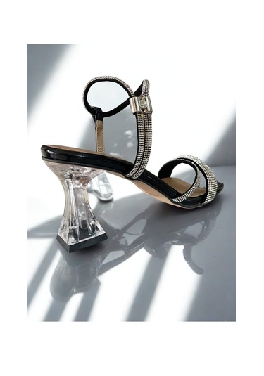 Taşlı Siyah Abiye Bantlı Bayan Ayakkabısı Siyah - Taş