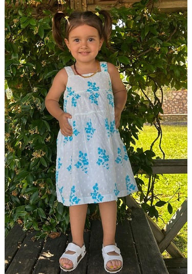 Escabel Kız Çocuk Elbise Çiçek Desenli 1.5-5 Yaş, Beyaz Beyaz