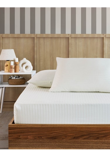 Pamuklu Çizgili Saten Tek Kişilik Lastikli Çarşaf Seti 100x200cm3