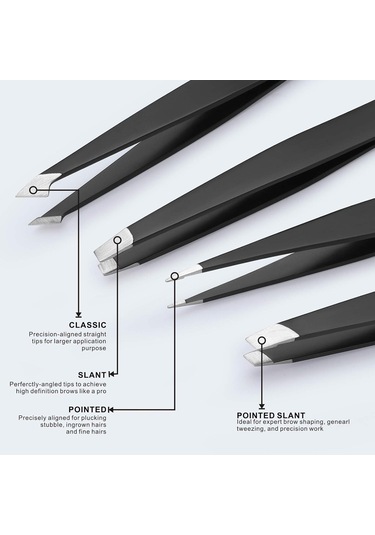 Kaşlar İçin Profesyonel Paslanmaz Çelik Cımbız Seti - Hassas Eğimli Uçlu Siyah Cımbız Seti - Tüy Alma, Güzellik, Yüz Bakımı Ve Kişisel Bakım İçin Siyah