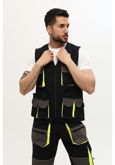 Uniprom Yelek Lizbon Model Çok Cepli Harman Kumaş Lacivert