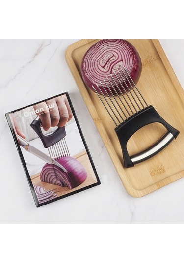 Besthome1 Erkek Mutfak Onion Sabitleyici: Paslanmaz Çelik Soğan Dilimi Tutucu, Kolay Kullanımı, Evde Pratik Kesişme Aracı Diğer