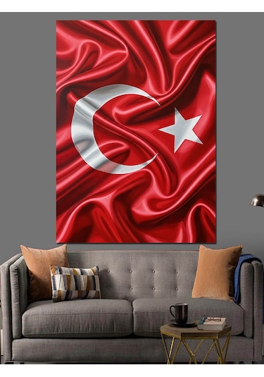 Dalgalanan Türk Bayrağı Resmi Dekoratif Kanvas - Mdf Ahşap Tablo