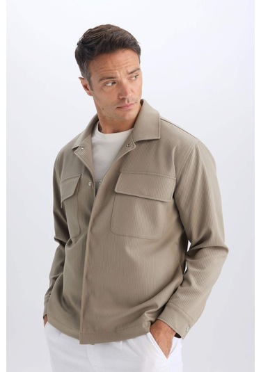 DeFacto Relax Fit Polo Yaka Çıtçıtlı Cepli Gömlek Ceket D7281AX25SPKH400