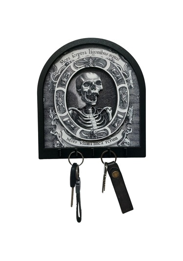 Cajuart Memento Mori Gotik İskelet Temalı Boyutlu Anahtar Askılık Duvar Dekor Gri