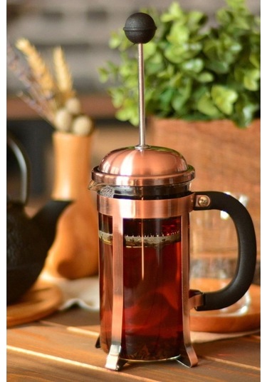 Metal French Press Bakır Renk 350 Ml Bitki Çay Demleme Kupası 350 Ml 9129 Kahve