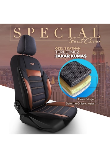 Panda Special Serisi Jakar Kumaş Oto Koltuk Kılıfı - Siyah - Taba