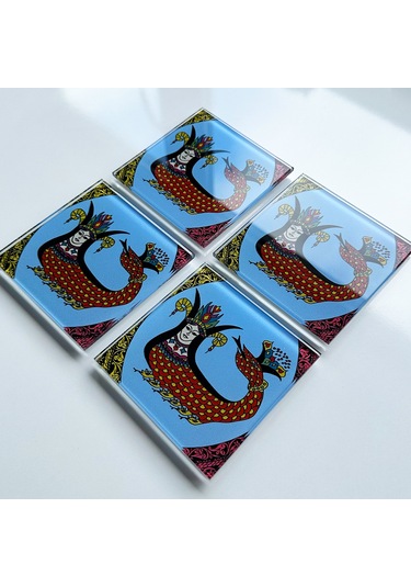 Cam Bardak Altlığı Klasik Şahmeran 4'lü Takım 10cm X 10cm Beyaz