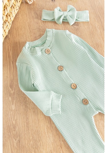 Önden Düğmeli Bandanalı Kız Bebek Tulum 001