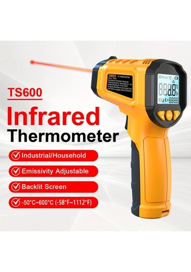 Boatshop1 Hytaıs Infrared Termometre Ts600 Yellow Hizli Okuma Temassiz Genis Sicaklik Araligi -50f 1112f Firin Ve Pisirme İcin