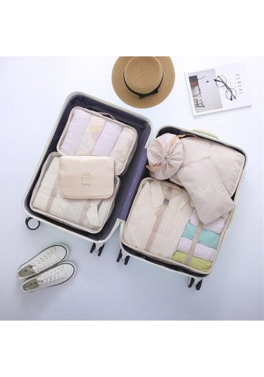 Monyee 9 Parça Polyester Organizer Seti: Seyahat & Ev İçin Kıyafet, Ayakkabı, Kozmetik Ve Elektronik Depolama Çantaları - Bej