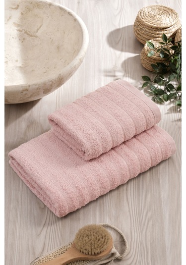 Elart Line Havlu Seti Pamuklu 2 Adet 50x90 Cm Pudra Pudra