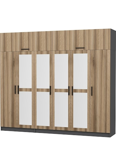 Minar Kale 6 Kapaklı 4 Aynalı 2 Ç Dolap Ve Yüklük Antrasit Dore 235cm