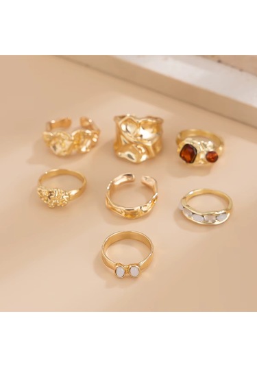 Girift Vintage Yelina 7 Adet Gold Yüzük Seti Altın