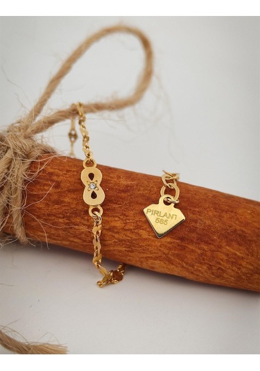 Pırlant Taşlı Sonsuzluk Boomerang Altın Bileklik