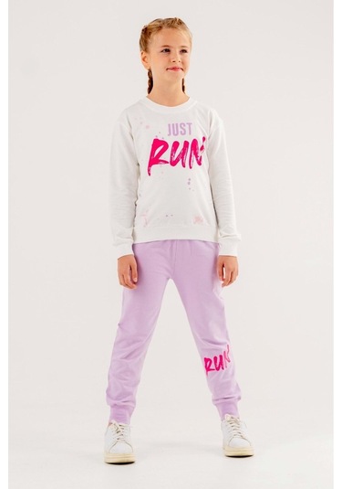 Run Baskılı 2 Ip Mevsimlik Kız-erkek Takım - Coppa -ekru-lila - 5 Yaş Çok Renkli