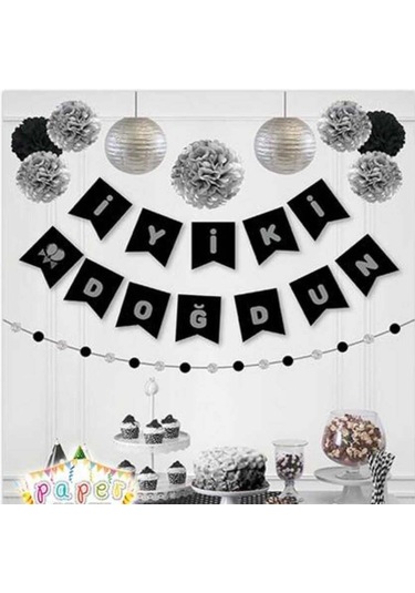 Siyah Zemin İyi Ki Doğdun Gümüş Banner