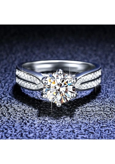 Beyaz Bagueringen 1.0ct Yuvarlak 18k Beyaz Altın Kaplama 100% 925 Gümüş Mozanit Yüzük Pırlanta Testi Geçti Takı Kadın Kız Hediye