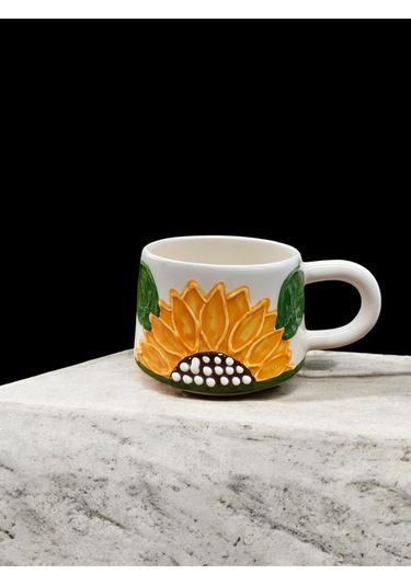 Seramik Kupa Bardak Ayçiçeği Tasarım