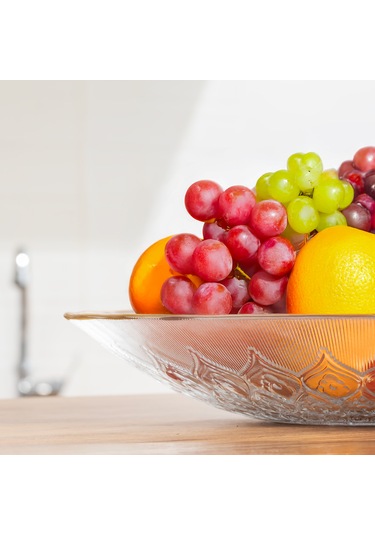 Porsima 30579 Kostanay Altın Yaldızlı Cam Meyvelik Sunumluk 30 Cm