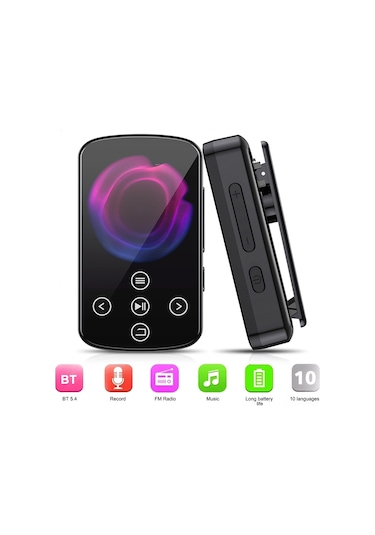 Samdoo Bluetooth 5.4 Kablosuz Mp3 Çalar - 1.5" Dokunmatik Ekran, Fm Radyo, Ses Kayıt Özelliği İle Spor Ve Seyahat İçin Taşınabilir Müzik Çalar