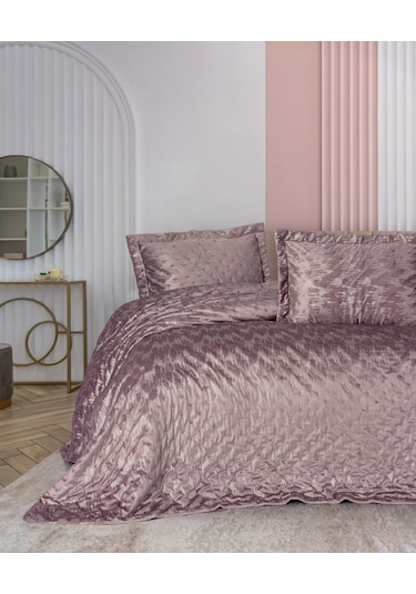 Cotton Box Smart Çift Kişilik Yatak Örtüsü Kadife Varaklı Luz Pudra