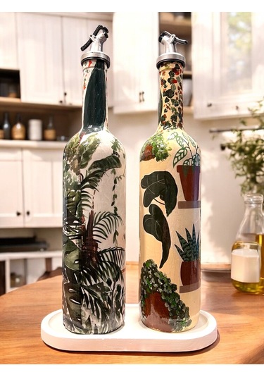 Latin Amerikalı Kadın Ve Kaktüs Desenli Özel Tasarım Yağdanlık-sirkelik Sosluk Seti- Ev Ve Mutfak De Krem