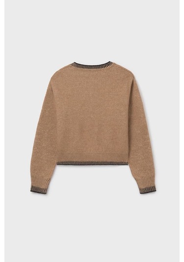 Kız Çocuk Kiraz Jakarlı Triko Kazak - Camel Sarı