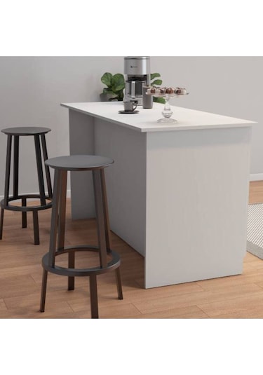 Patentli 160lık Benzila Siyah Kulplu Ada Mutfak, Mutfak Dolabı, Çok Amaçlı Dolap Beyaz